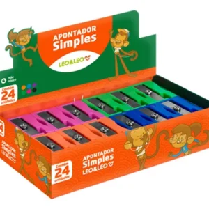 Apontador Lápis Simples Retangular Escolar Leo&Leo – Caixa com 24 Unidades