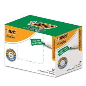 Pincel Marcador BIC Marking Recarregável Ponta Redonda Verde – Caixa com 12 unidades